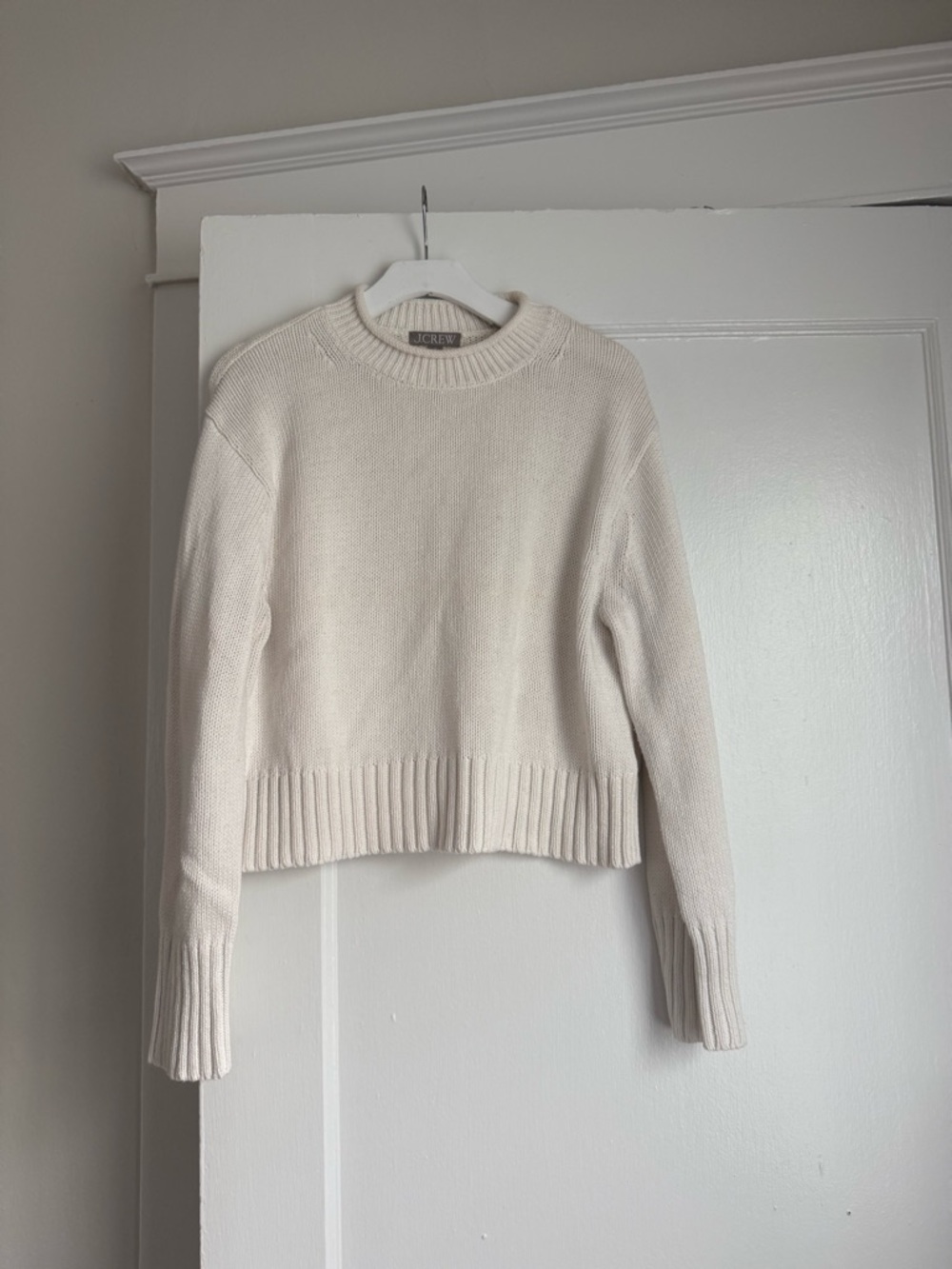 J. Crew Soft Cream Crewneck Sweater with Ribbed Hem